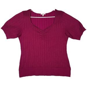 Maurices Pink Ribbed Knit Short Sleeve Sweater Top Women’s L Stretch Casual